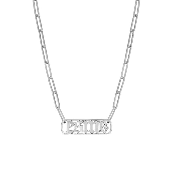 Gothic N/Ameplate Paper Clip Necklace w/Diamond