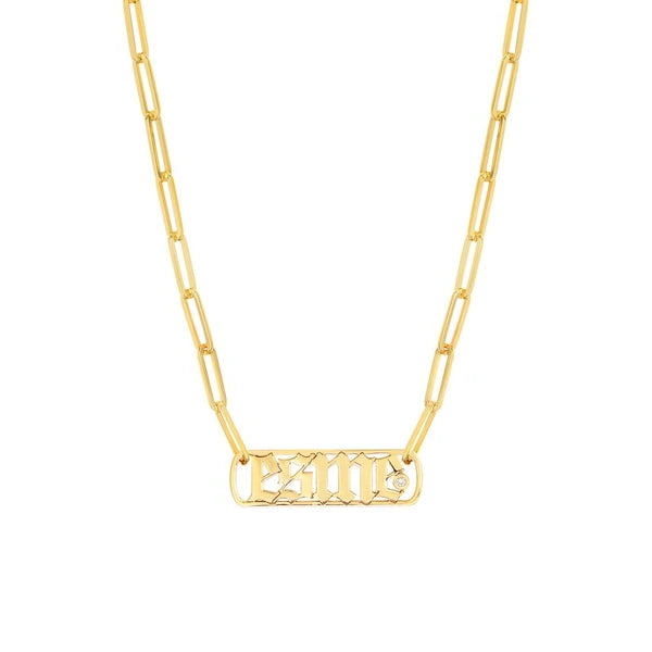 Gothic N/Ameplate Paper Clip Necklace w/Diamond