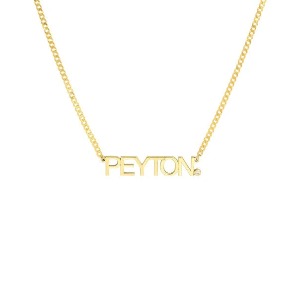 Block N/Ameplate Curb Chain Necklace w/Diamond
