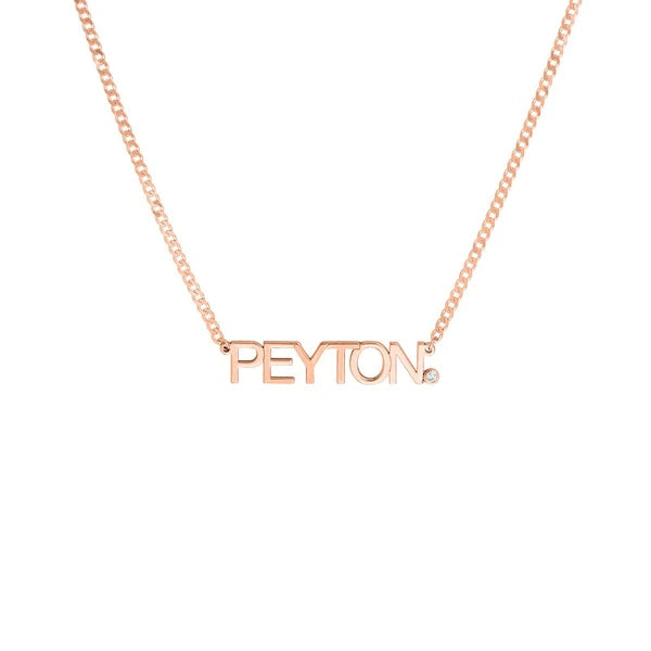 Block N/Ameplate Curb Chain Necklace w/Diamond