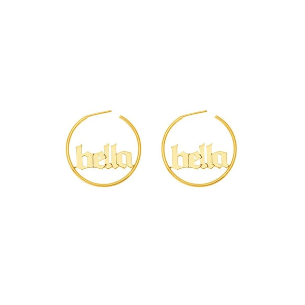 Gothic N/Ameplate Hoop Earrings