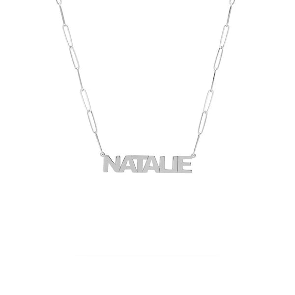 Block N/Ameplate Paper Clip Necklace