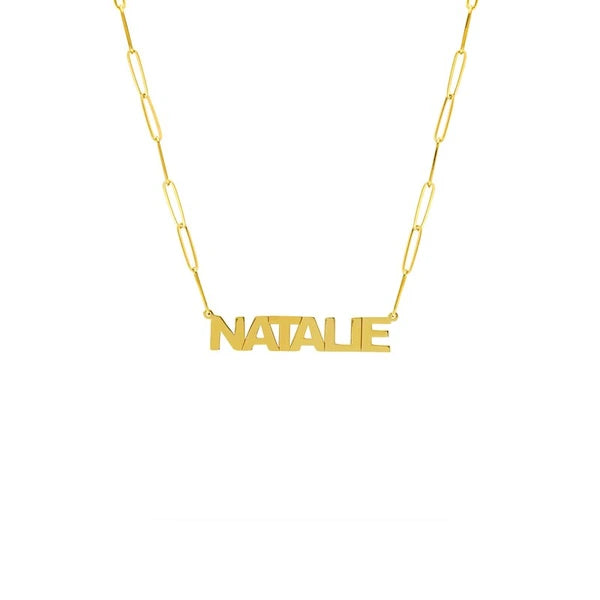 Block N/Ameplate Paper Clip Necklace