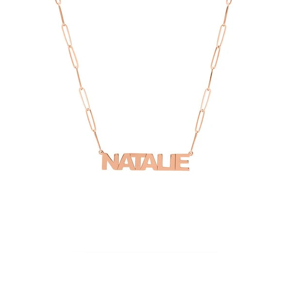 Block N/Ameplate Paper Clip Necklace