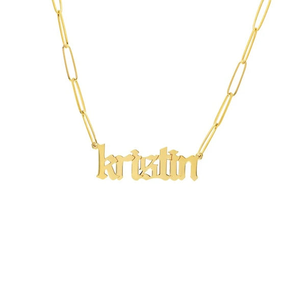 Gothic N/Ameplate Paper Clip Necklace