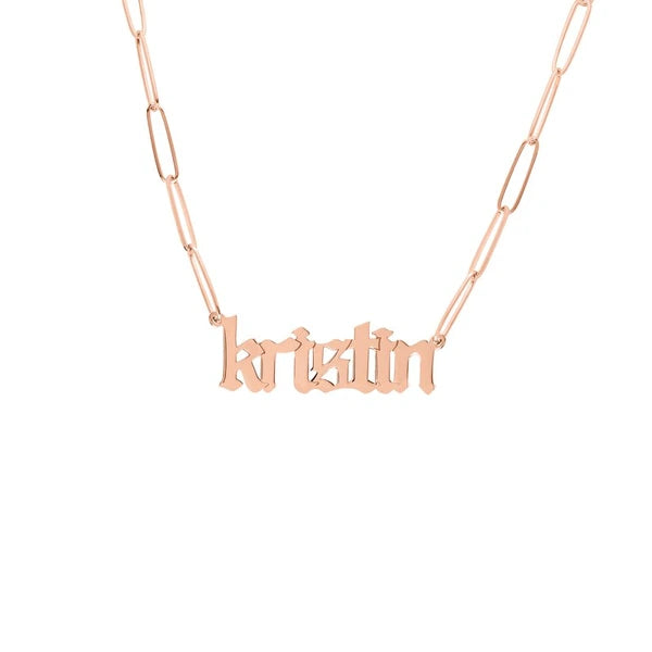 Gothic N/Ameplate Paper Clip Necklace