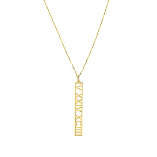 5mm Vertical Roman Numeral Pendant Necklace