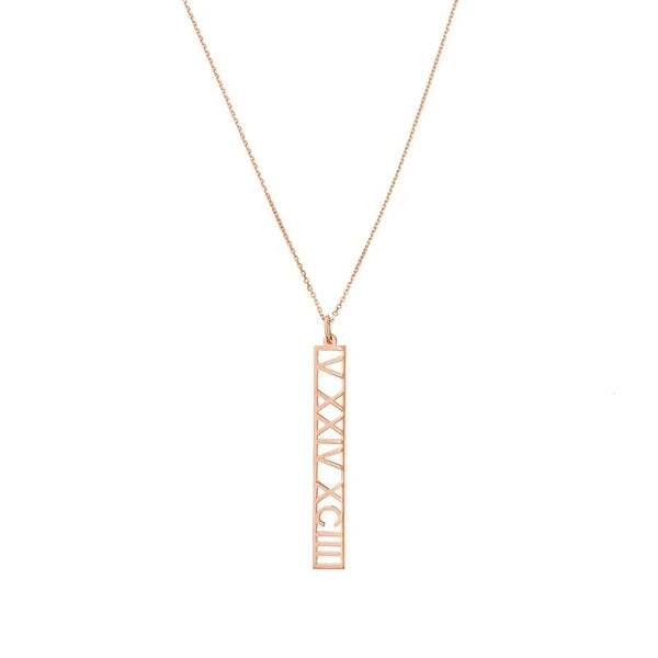 5mm Vertical Roman Numeral Pendant Necklace