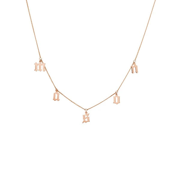 Gothic Initials Dangle Station Necklace