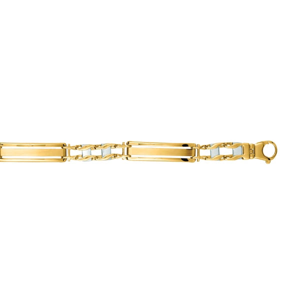 14K Yellow &amp; White Gold Railroad Link Bracelet with Lobster Clasp