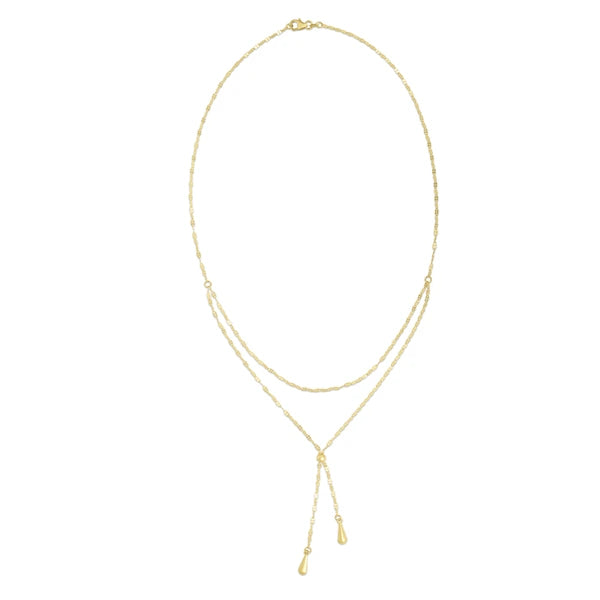 14K Gold Double Tear Drop Multi-Strand Necklace