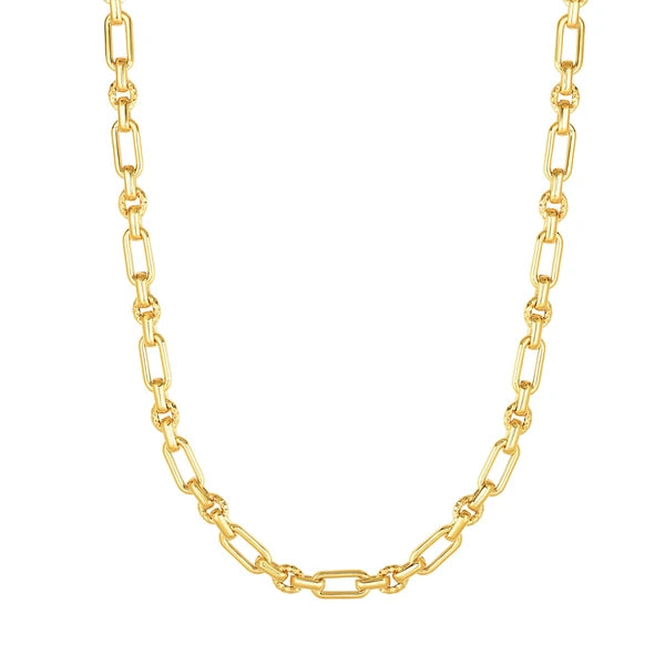 14K Gold Polished &amp; Diamond Cut Elongated Oval Link Chain