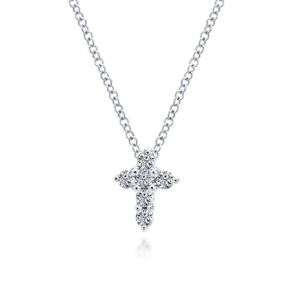 14K White Gold Diamond Cross Necklace