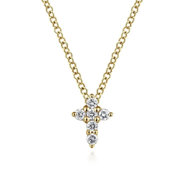 14K Yellow Gold Diamond Cross Pendant Necklace