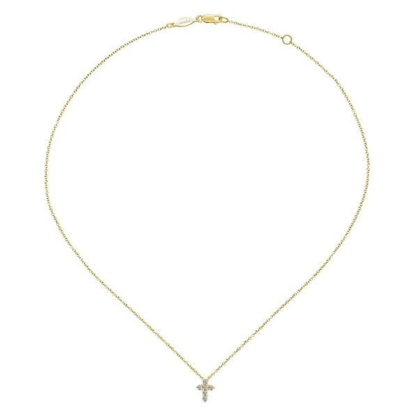 14K Yellow Gold Diamond Cross Pendant Necklace