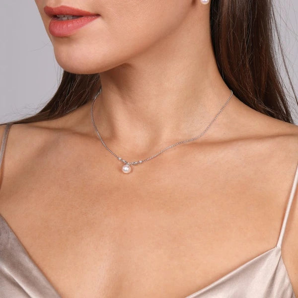 14K White Gold Cultured Pearl and Diamond Accent Necklace