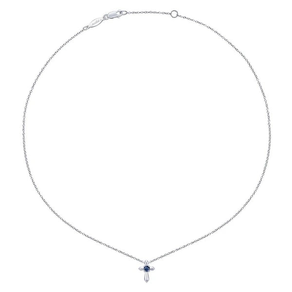 925 Sterling Silver Round Sapphire Cross Necklace