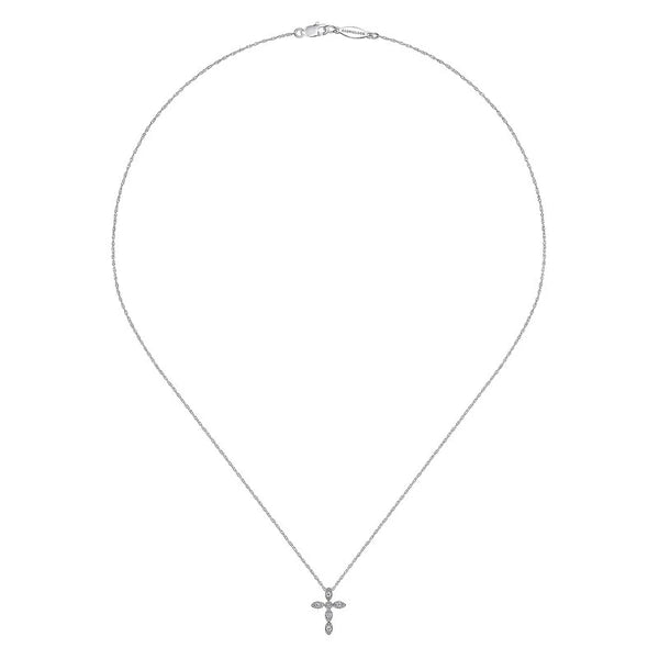 14K White Gold Marquise Shaped Diamond Cross Necklace