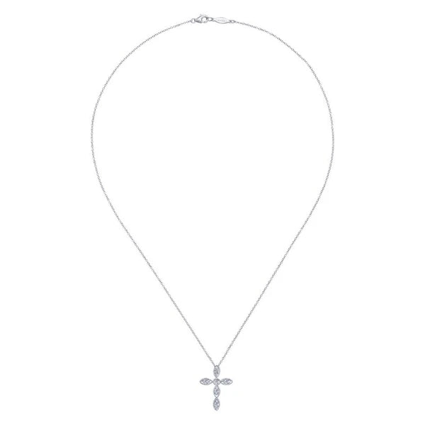 14K White Gold Marquise Shaped Diamond Cross Necklace