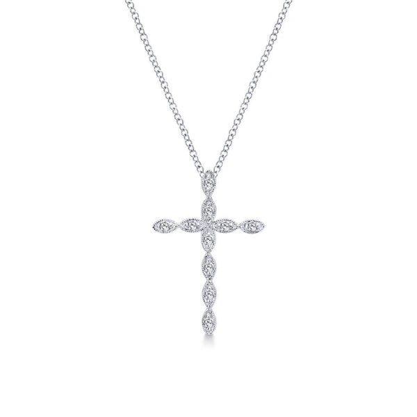 14K White Gold Segmented Diamond Cross Necklace