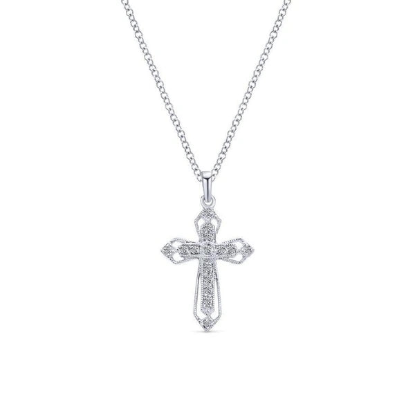 14K White Gold Openwork Diamond Cross Necklace