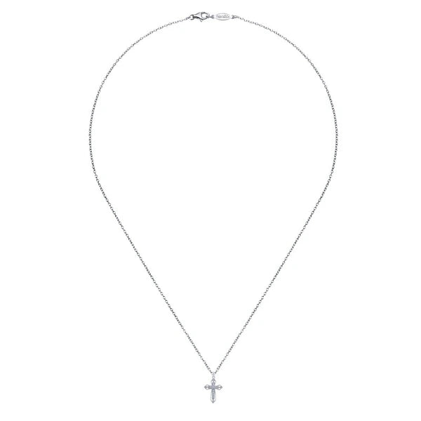 14K White Gold Openwork Diamond Cross Necklace