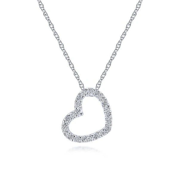 14K White Gold e Diamond Open Heart Necklace