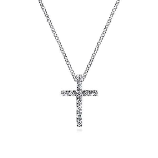 14K White Gold Diamond Cross Pendant Necklace