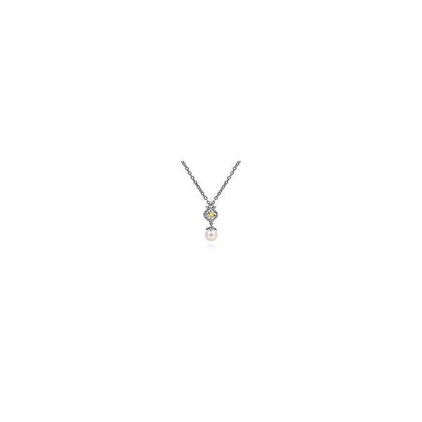 925 Sterling Silver/14K Yellow Gold Vintage Inspired Cultured Pearl Pendant Necklace