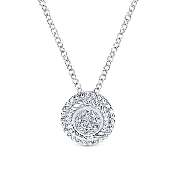 925 Sterling Silver Round Diamond Cluster Pendant Necklace