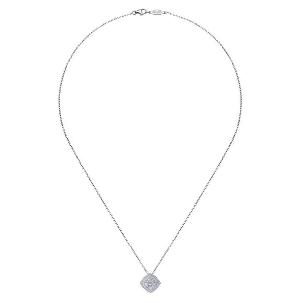 925 Sterling Silver Cushion Diamond Cluster Pendant Necklace