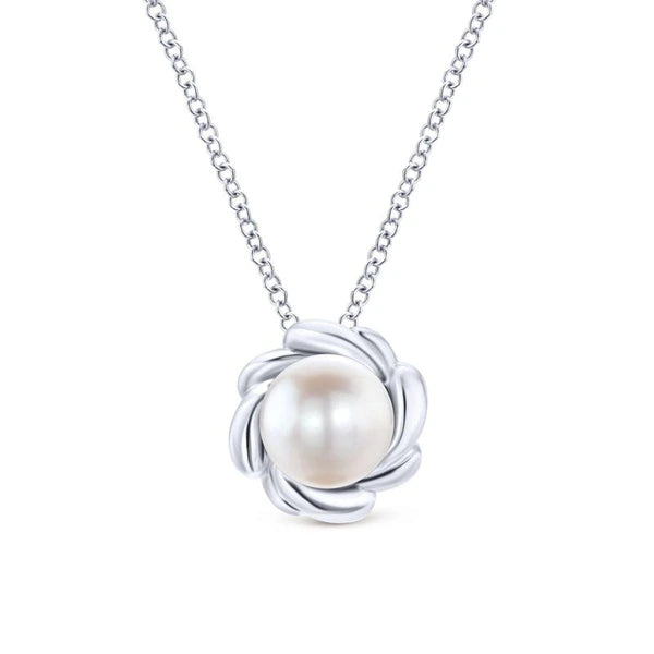 925 Sterling Silver Round Cultured Pearl Pendant Necklace