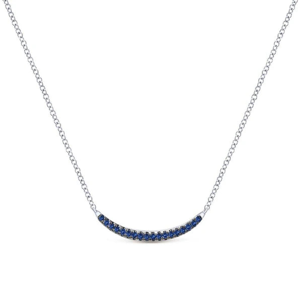 925 Sterling Silver Sapphire Curved Bar Necklace