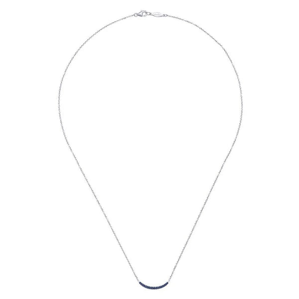 925 Sterling Silver Sapphire Curved Bar Necklace