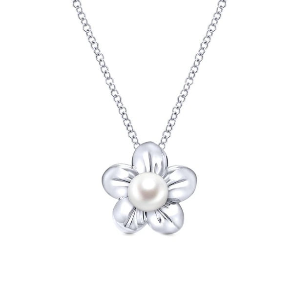 925 Sterling Silver Floral Pearl Necklace