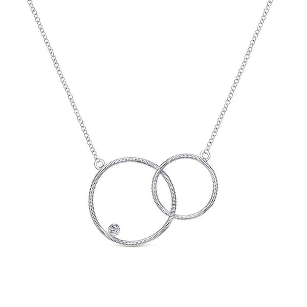 925 Sterling Silver Double Loop Diamond Pendant Necklace