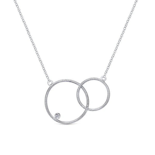 925 Sterling Silver Double Loop Diamond Pendant Necklace