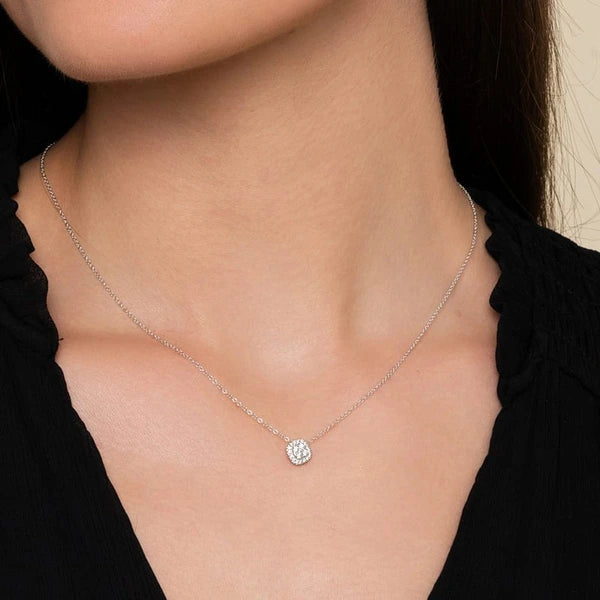 14K White Gold Diamond Pavé Cushion Pendant Necklace