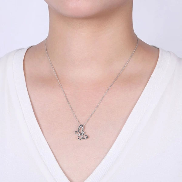 18 inch 925 Sterling Silver White Sapphire Sideways Butterfly Pendant Necklace