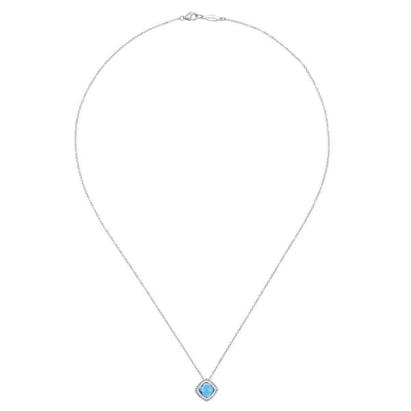 925 Sterling Silver Cushion Cut Swiss Blue Topaz Pendant Necklace