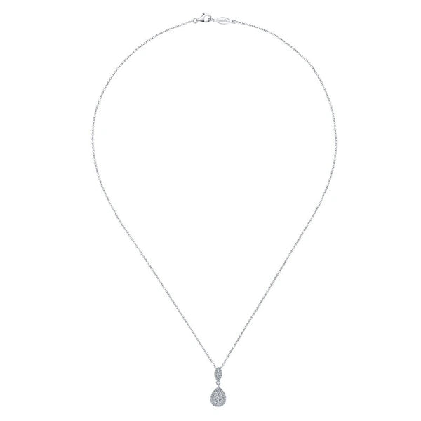 18 inch 14K White Gold Pavé Diamond Pear Shaped Double Pendant Necklace
