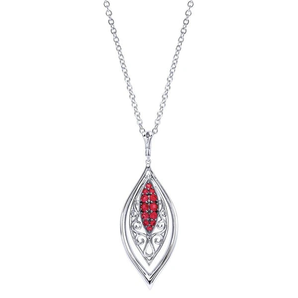 925 Sterling Silver Marquis Shape Twisted Ruby Pendant Necklace