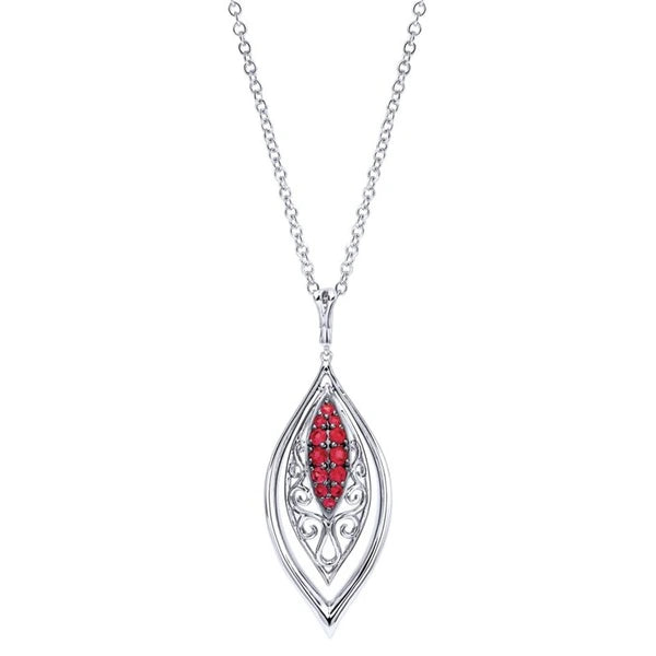 925 Sterling Silver Marquis Shape Twisted Ruby Pendant Necklace