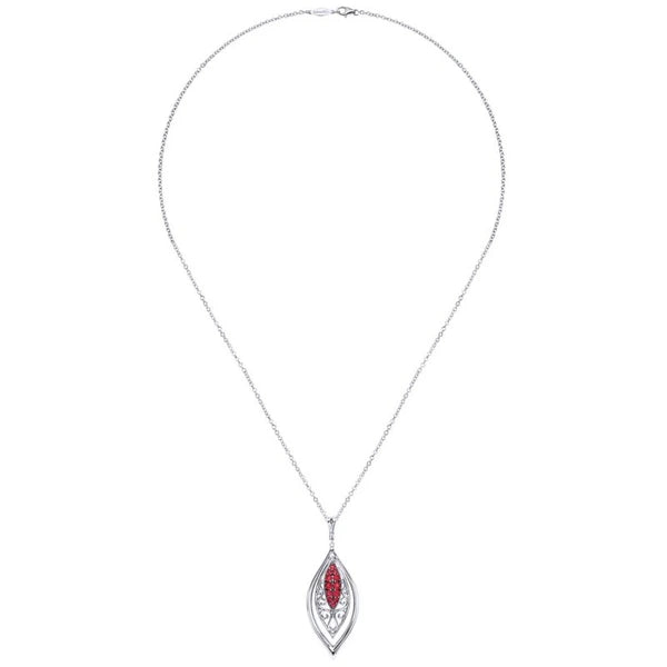 925 Sterling Silver Marquis Shape Twisted Ruby Pendant Necklace
