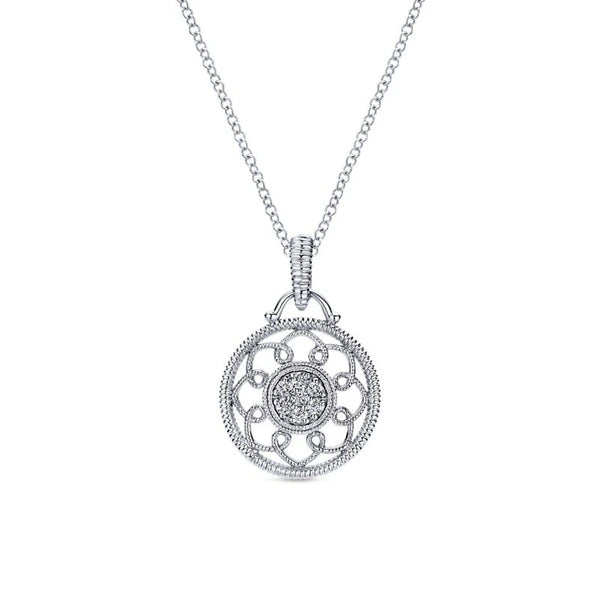 925 Sterling Silver Vintage Inspired Round Diamond Fashion Necklace