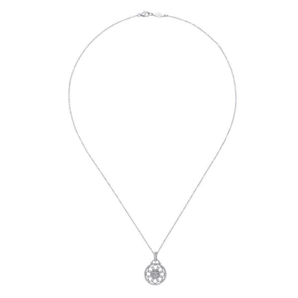 925 Sterling Silver Vintage Inspired Round Diamond Fashion Necklace