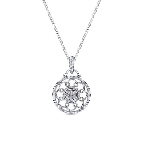 925 Sterling Silver Vintage Inspired Round Diamond Fashion Necklace