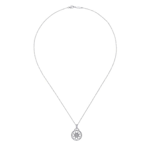 925 Sterling Silver Vintage Inspired Round Diamond Fashion Necklace