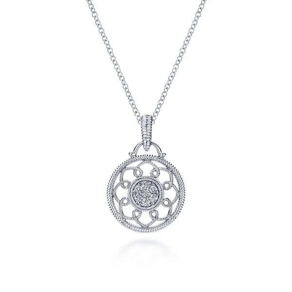 925 Sterling Silver Vintage Inspired Round Diamond Fashion Necklace