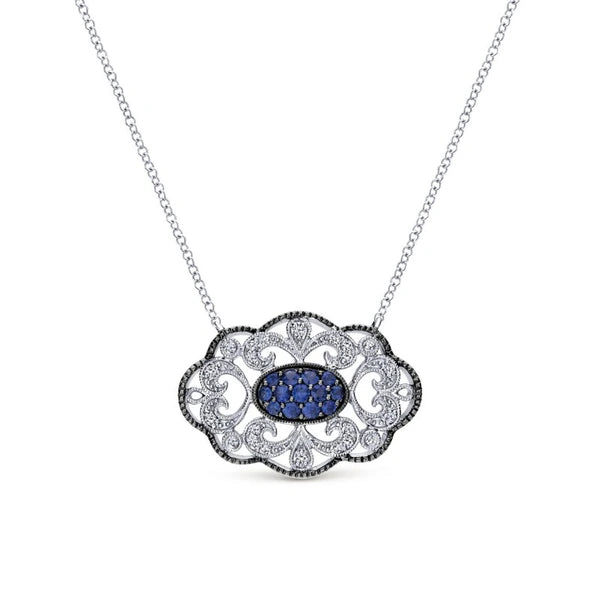 925 Sterling Silver Vintage Inspired Openwork Filigree Multi Color Stones Necklace